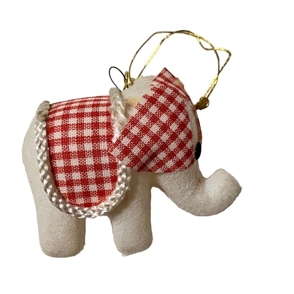 Vintage Flocked White Elephant Christmas Ornament - Picture 3 of 5